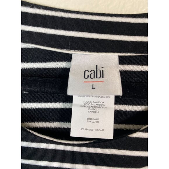 Cabi Side Snap Black White Stripe Long Sleeve Tunic Top Sz Large Jersey stretch - Picture 4 of 11
